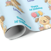 Happy 1st Birthday, Puppy, Boy, Personalized  Cadeaupapier (Rol Hoek)