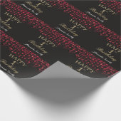 Happy 1st Birthday Red Black en Gold Glitter Cadeaupapier (Hoek)