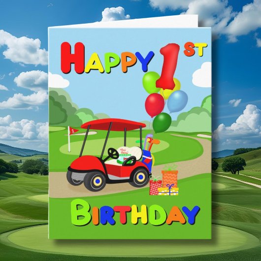 Happy 1st Birthday Red Boys Golf Kaart