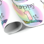Happy 1st Birthday (roze) Cadeaupapier (Rol Hoek)