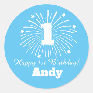 Happy 1st Birthday-stickers met aangepaste baby-na Ronde Sticker