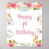 Happy 1st Birthday Tea Party Sign Poster (Voorkant)