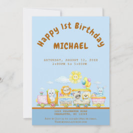 Happy 1st Birthday Train Birthday Party Invitation Kaart