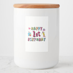 Happy 1st Birthday voor 1 jaar oude Kinderen B-dag Voedselcontainer Etiket