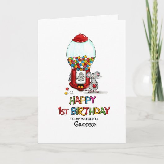 Happy 1st Birthday voor mijn geweldige kleinzoon Kaart (Voorkant)