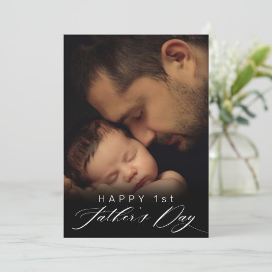 Happy 1st Elegant Script-foto Feestdagenkaart (Staand voorkant)