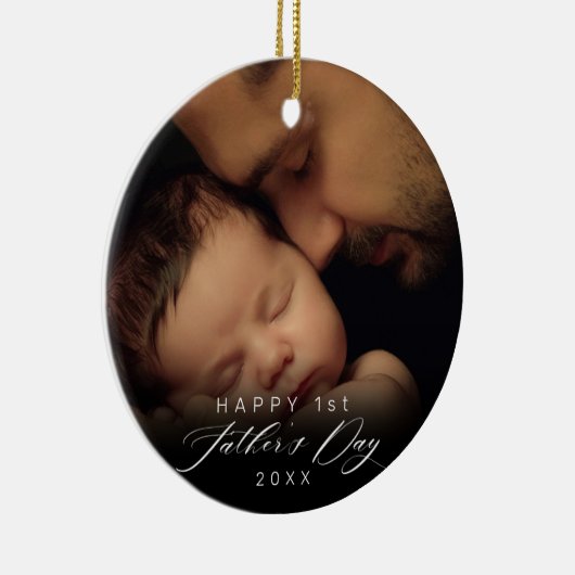 Happy 1st Elegant Script-foto Keramisch Ornament (Rechts)