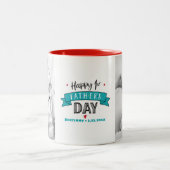 Happy 1st Fathers Dag 2 FotoTypografie Turquoise Tweekleurige Koffiemok (Center)