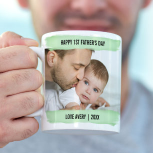 Happy 1st Fathers Dag 2 Groene Borstel van de Foto Koffiemok