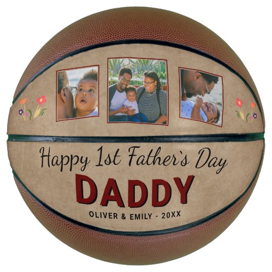 Happy 1st Father's Day Dad Keepomwille 3 Foto Basketbal (Voorkant)
