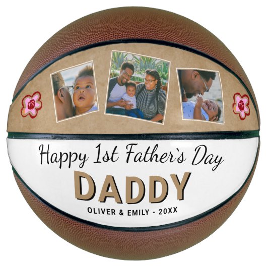 Happy 1st Father's Day Dad Keepomwille 3 Foto Basketbal (Voorkant)