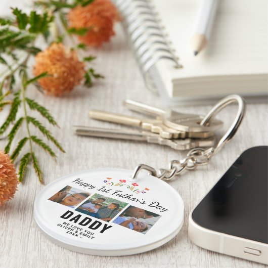 Happy 1st Father's Day Dad Keepomwille 3 Foto Sleutelhanger (Voorkant Rechts)