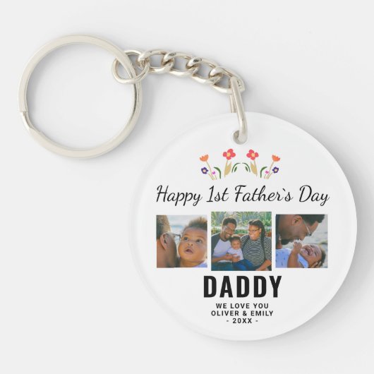 Happy 1st Father's Day Dad Keepomwille 3 Foto Sleutelhanger (Voorkant)
