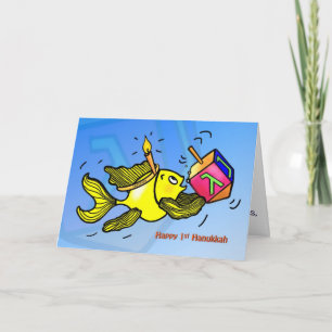 Happy 1st Hanukkah schattige grappige Sparky Fish  Feestdagen Kaart