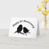Happy 1st Jubileum Cute Bird Couple Silhouette Kaart (Gele Bloem)
