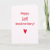 Happy 1st Jubileum - Cute Red Heart Kaart (Voorkant)