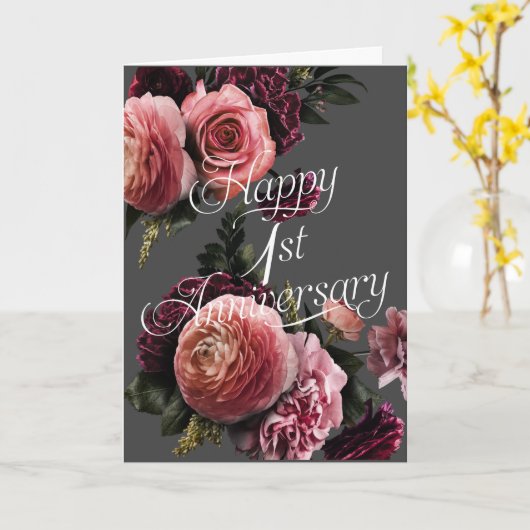 Happy 1st Jubileum-Elegant Floral Jubileum Kaart (Gele Bloem)