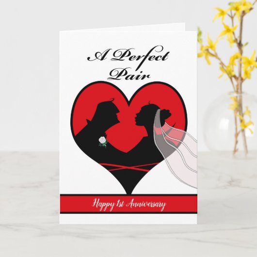 Happy 1st Jubileum, Perfect Pair, aangepaste tekst Kaart (Gele Bloem)