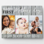 Happy 1st Moederdag 3 Photo Collage Grijs Hout Fotoplaat (Voorkant)