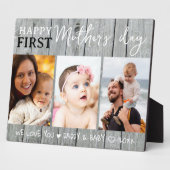 Happy 1st Moederdag 3 Photo Collage Grijs Hout Fotoplaat (Zijkant)