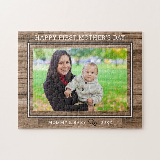 Happy 1st Moederdag Mam en Baby Photo Wood Legpuzzel (Horizontaal)