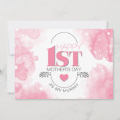 Happy 1st Moederdag roze Waterverf Feestdagenkaart (Voorkant)