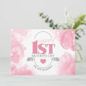 Happy 1st Moederdag roze Waterverf Feestdagenkaart (Staand voorkant)