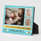Happy 1st Vaderdag 3 Foto Collage Blue Wood Fotoplaat (Zijkant)