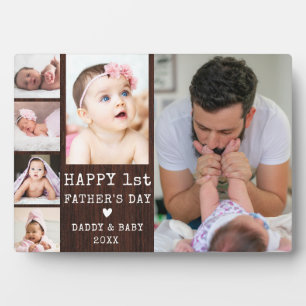 Happy 1st Vaderdag 6 Photo Collage Rustic Wood Fotoplaat