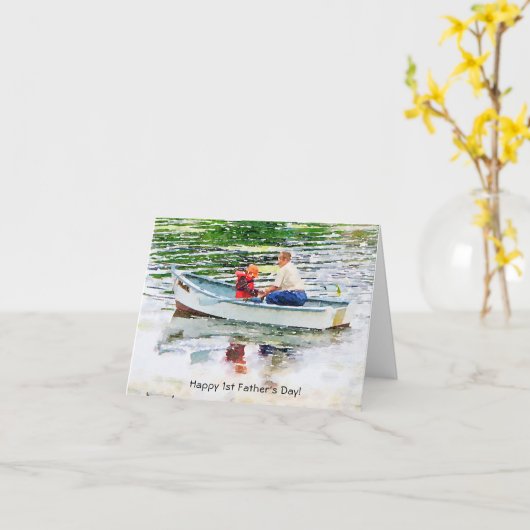 Happy 1st Vaderdag Boating Scene Kaart (Gele Bloem)