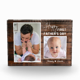 Happy 1st Vaderdag New Dad 2 Photo Dark Wood Fotoblokken