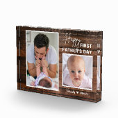 Happy 1st Vaderdag New Dad 2 Photo Dark Wood Fotoblokken (Rechts)