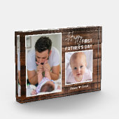 Happy 1st Vaderdag New Dad 2 Photo Dark Wood Fotoblokken (Links)