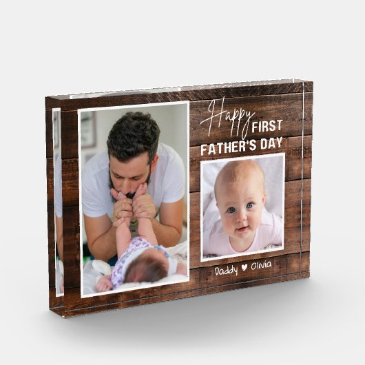 Happy 1st Vaderdag New Dad 2 Photo Dark Wood Fotoblokken (Links)