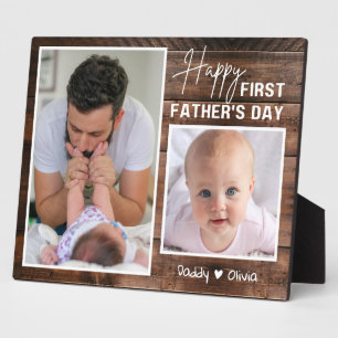 Happy 1st Vaderdag New Dad 2 Photo Dark Wood Fotoplaat