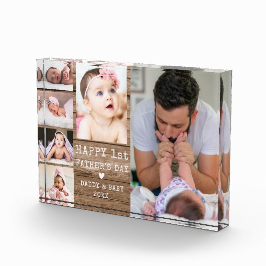 Happy 1st Vaderdag Rustic Wood 6 Foto Collage (Rechts)
