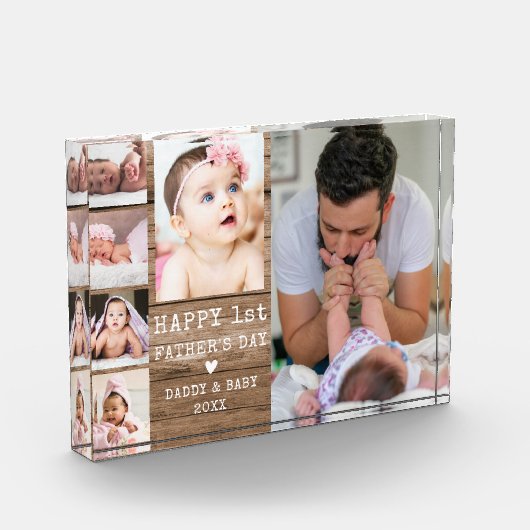 Happy 1st Vaderdag Rustic Wood 6 Foto Collage (Links)