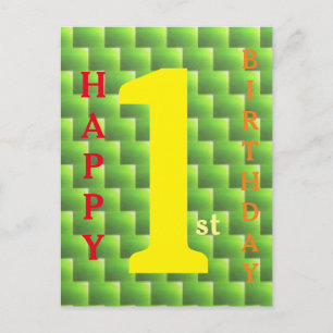 Happy 1st Verjaardag rood sinaasappel geel groen r Briefkaart