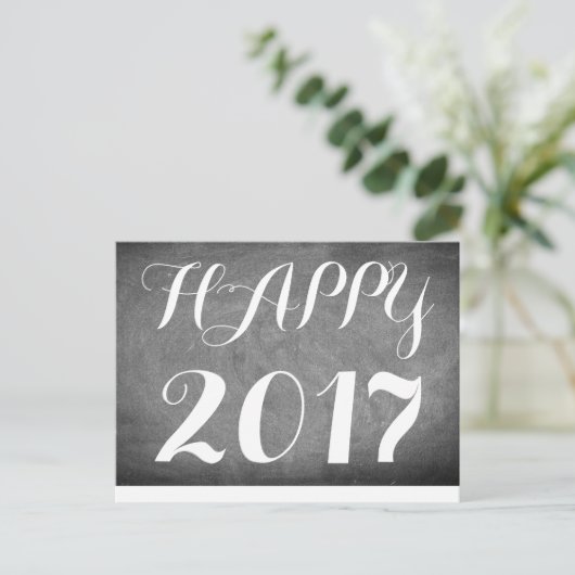 Happy 2017 Handschrift Typografie Zwart Wit Briefkaart (Staand voorkant)