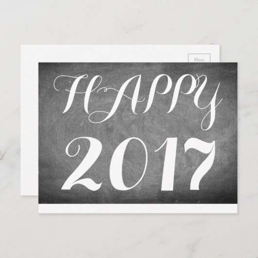 Happy 2017 Handschrift Typografie Zwart Wit Briefkaart (Voorkant / Achterkant)