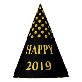 Happy 2019 & Gold Polka Dots Feesthoedjes (Voorkant)