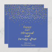 Happy 2024 - Blauw & Faux Gold Script & Confetti (Voorkant / Achterkant)