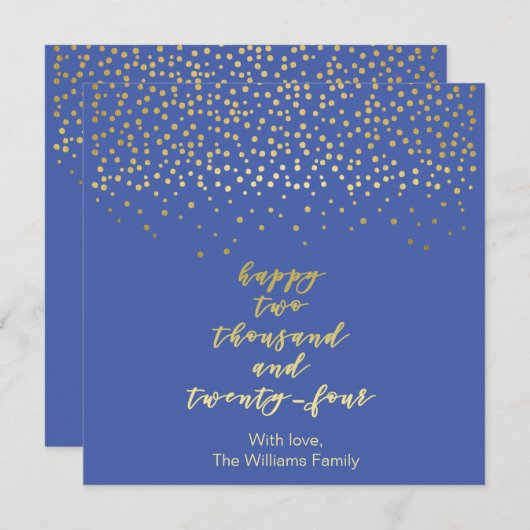 Happy 2024 - Blauw & Faux Gold Script & Confetti (Voorkant / Achterkant)
