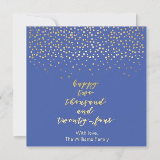 Happy 2024 - Blauw & Faux Gold Script & Confetti (Voorkant)