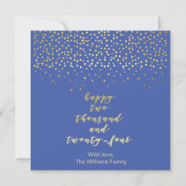 Happy 2024 - Blauw & Faux Gold Script & Confetti