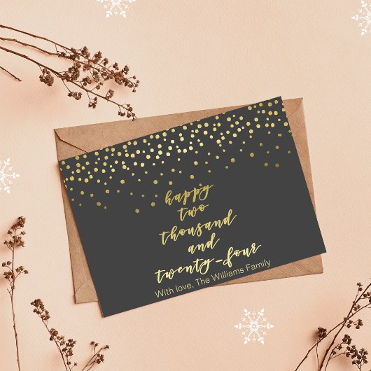 Happy 2024 - Gold Script & Confetti - Nieuwjaar Briefkaart