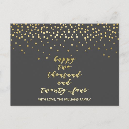 Happy 2024 - Gold Script & Confetti - Nieuwjaar Briefkaart (Voorkant)