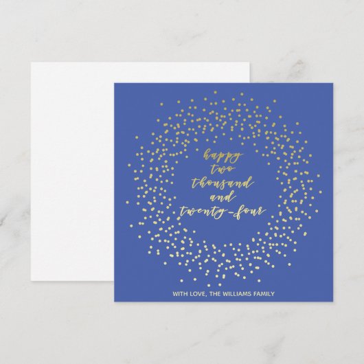 Happy 2024 - Gouden Script & krans nieuwjaarskaart (Voorkant / Achterkant)