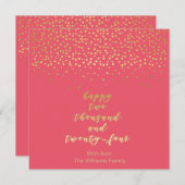 Happy 2024 - Raspberry & Gold Script & Confetti (Voorkant / Achterkant)