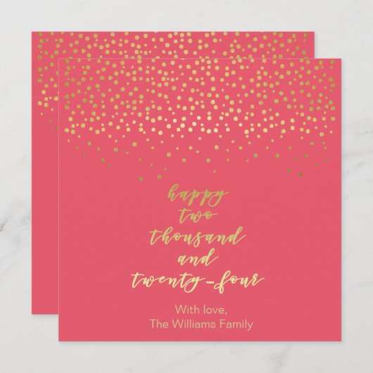 Happy 2024 - Raspberry & Gold Script & Confetti (Voorkant / Achterkant)